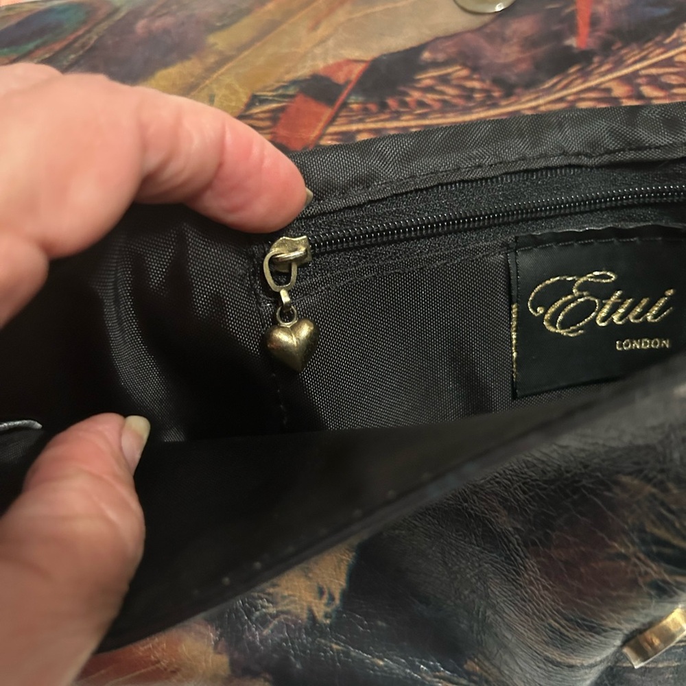 ETUI London brand hand painted Leather Clutch w Detachable Chain Crossbo… - Picture 7 of 9